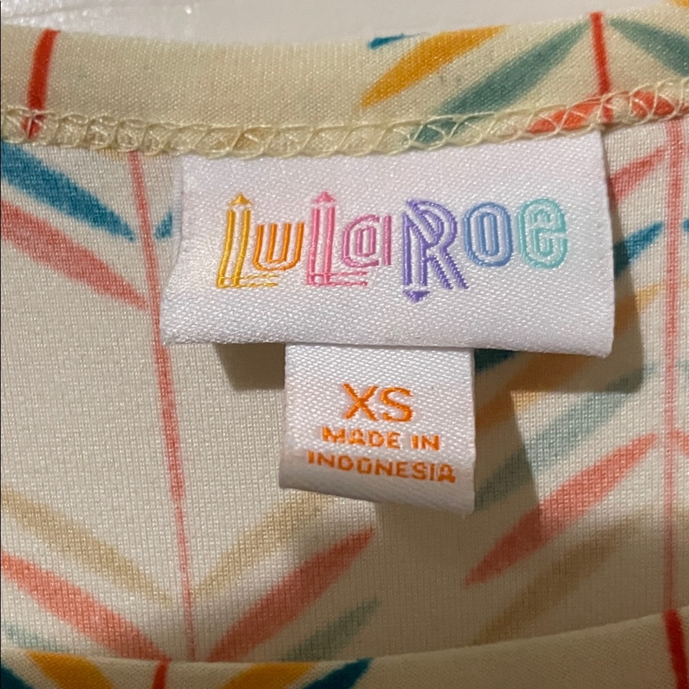 LuLaRoe Cream High Low Dress with Red and Blue Pattern - Picture 2 of 14